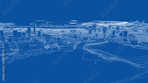 Outline city concept vector. Wire-frame style