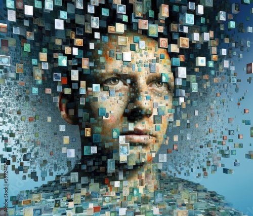 man surrounded by a mosaic of many cubes ai generative