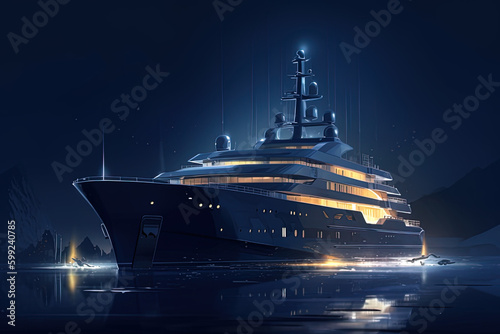 White superyacht at sea, a luxury super yacht on the ocean, A luxury mega yacht, generative ai © HayyanGFX