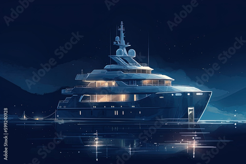 White superyacht at sea, a luxury super yacht on the ocean, A luxury mega yacht, generative ai © HayyanGFX
