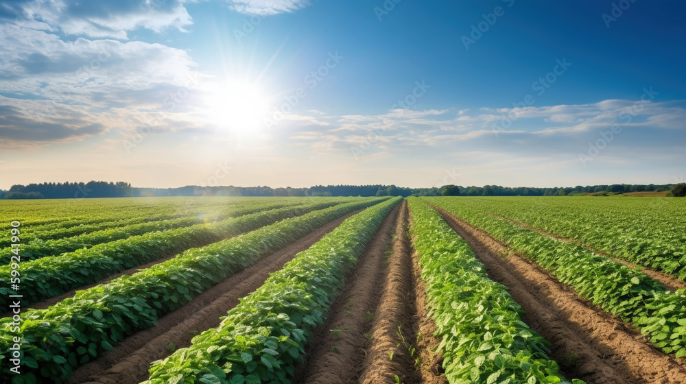Planted Rows Herb Farm Agricultural Field Plant Crop. AI Generative Planted Rows Herb Farm Agricultural Field Plant Crop. AI Generative
