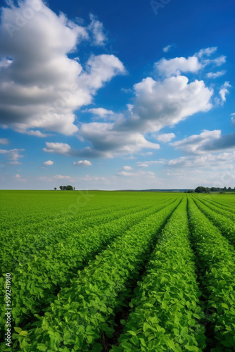 Planted Rows Herb Farm Agricultural Field Plant Crop. AI Generative