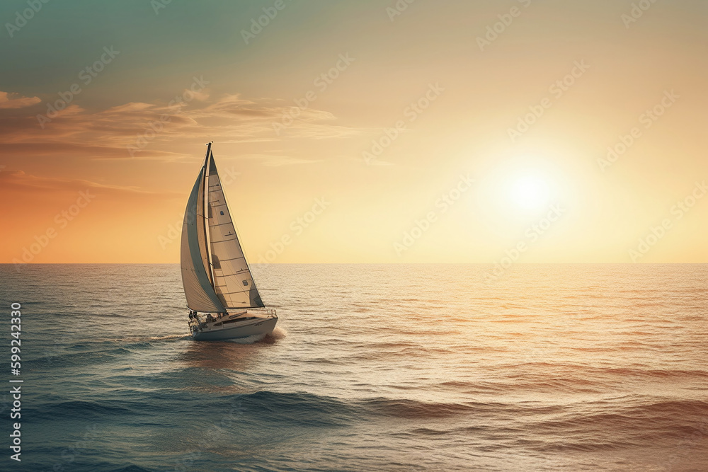 Sailboat sailing under a beautiful sunset. AI Generative