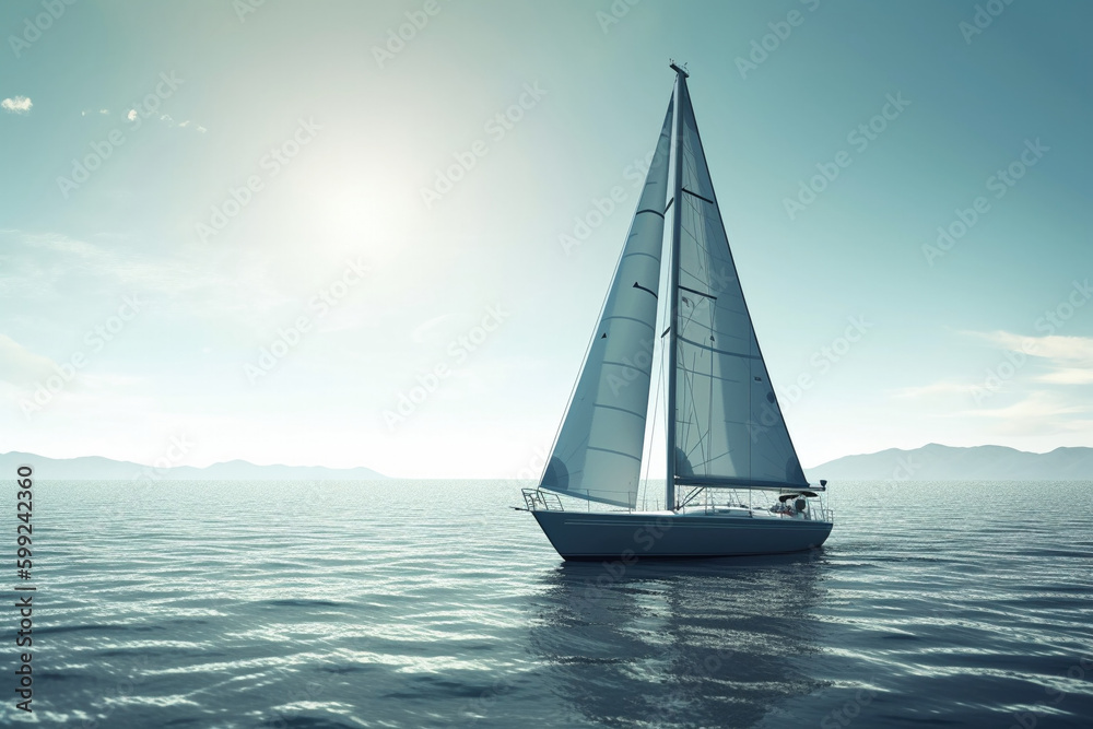 Fototapeta premium Sailboat sailing under a beautiful sunset. AI Generative