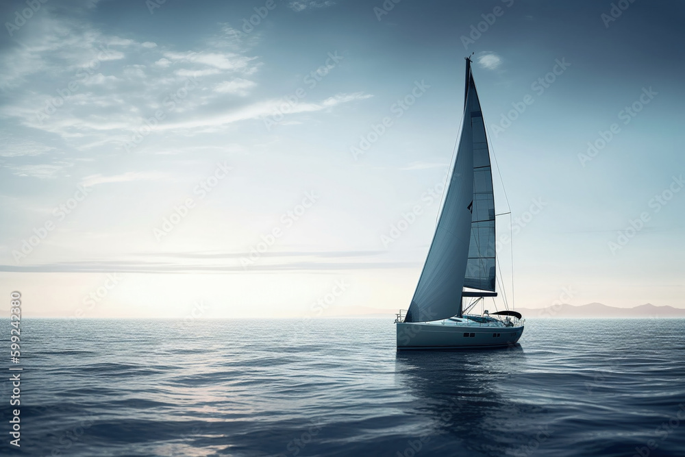 Sailboat sailing under a beautiful sunset. AI Generative