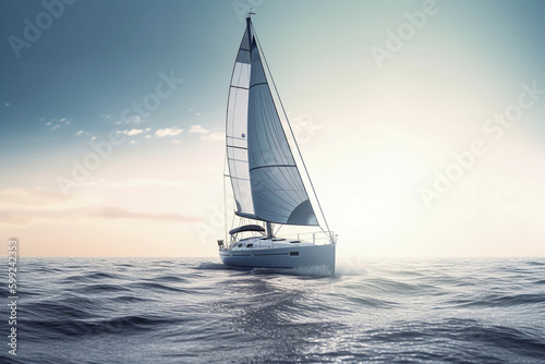 Sailboat sailing under a beautiful sunset. AI Generative © Rafa Fernandez
