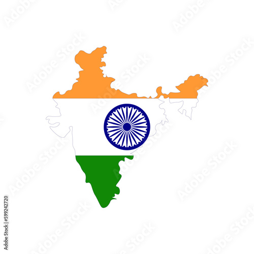 Flag of India in the form of territory Independent country on white background