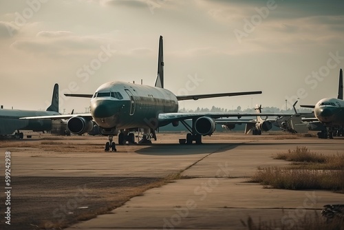 military cargo plane on the runway before take off, generative AI.