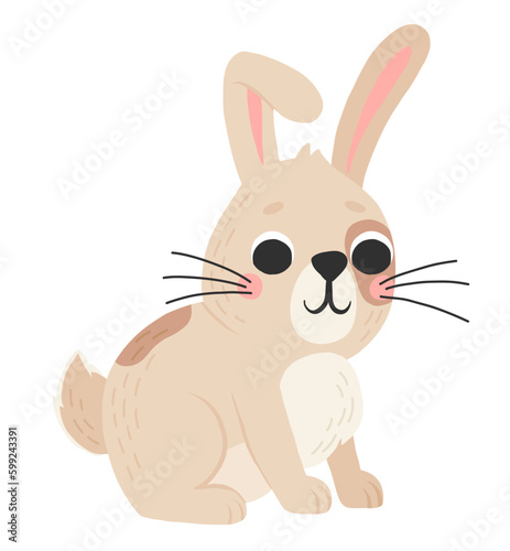 Icon of cute rabbit in cartoon style. Bunny pet silhouette. Hare and rabbit colorful illustration for childrens book, postcards and posters.