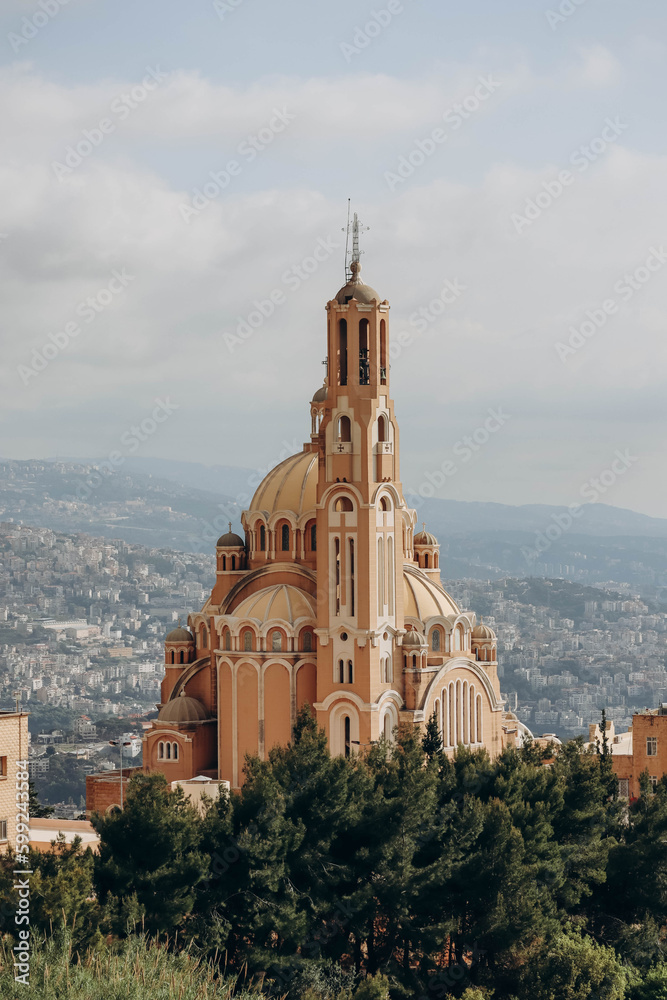 Obraz premium Saint Paul Convent, Melkite Greek Catholic basilica near Harissa, Lebanon