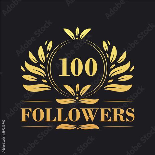 100 Followers celebration design. Luxurious 100 Followers logo for social media followers