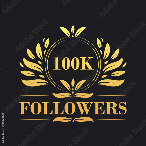 100K Followers celebration design. Luxurious 100K Followers logo for social media followers