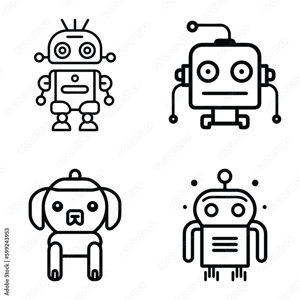 Robots Flat Icon Set Isolated On White Background Robots Flat Icon Set Isolated On White Background