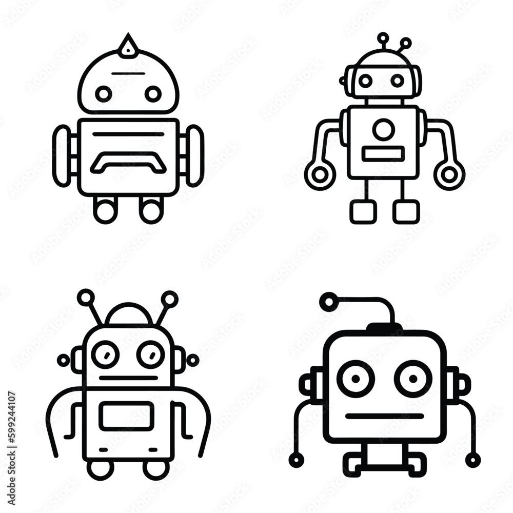 Fototapeta premium Robots Flat Icon Set Isolated On White Background