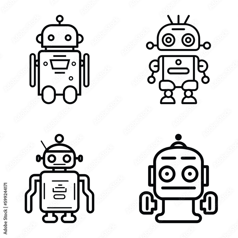 Fototapeta premium Robots Flat Icon Set Isolated On White Background
