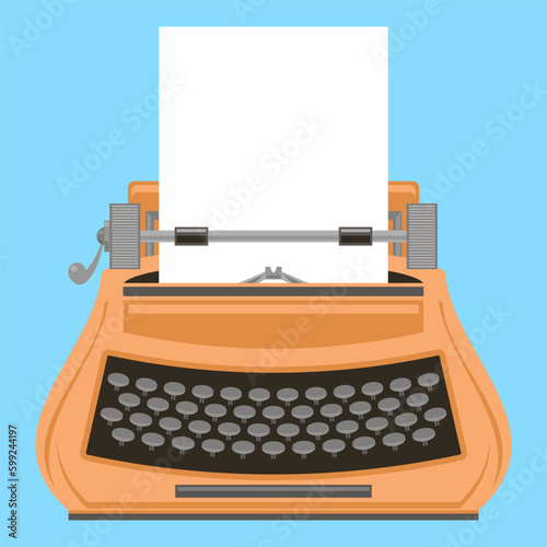 Orange Typewriter Icon Isolated on Blue Background.