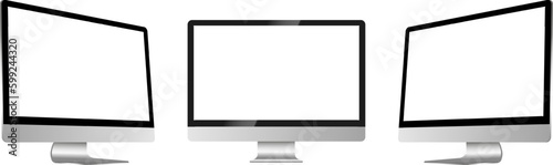 Realistic Mockup computer. Screen monitor display on three sides with blank screen for your design. Vector EPS 10 and PNG