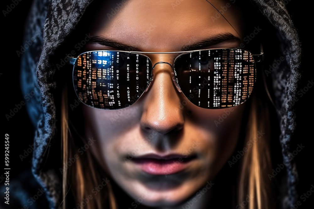 A woman wearing a hooded jacket and sunglasses created with Generative AI technology