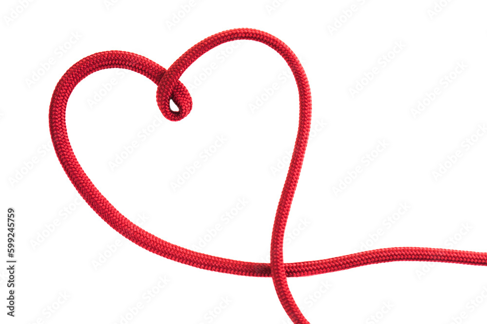 red shoe lace in a shape of heart isolated on white background. - obrazy, fototapety, plakaty 
