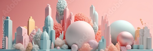3d abstract background 3d photo with 3d sculptures in pastel shades. Generative ai