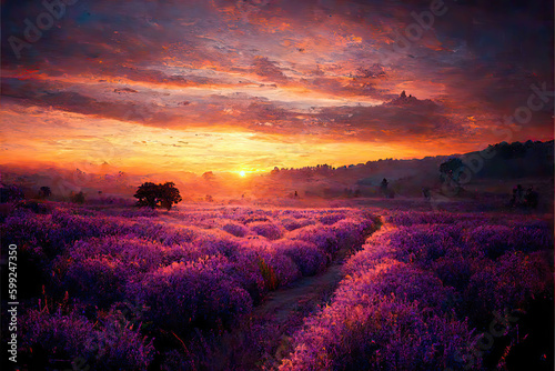 Beautiful field of lavender generative ai
