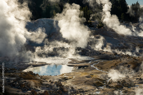 Steam Rises Over Bumpass Hell Volcanic Area
