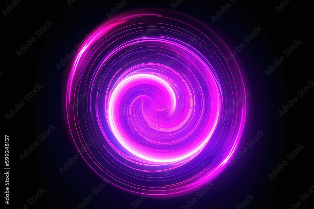 Glowing swirl. Light motion. Vortex circle. Defocused neon purple pink white color gradient circle flare abstract illustration background