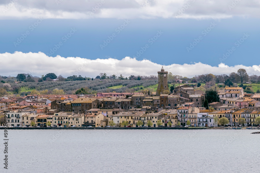 Panoramic view of Marta from Capodimonte, Bolsena lake, Italy