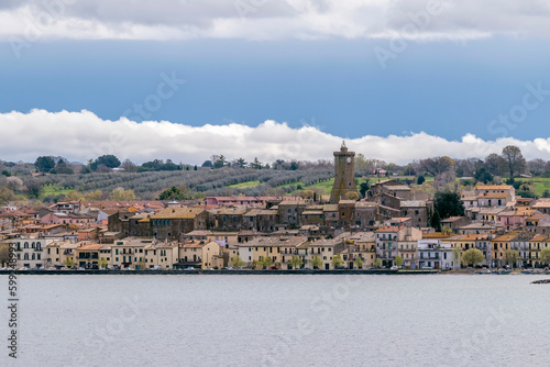 Panoramic view of Marta from Capodimonte, Bolsena lake, Italy