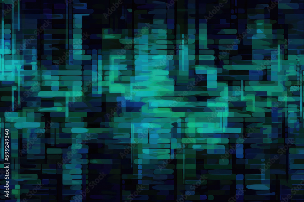 Glitch background. Distortion texture. 8bit noise. Teal green blue blue black color pixel artifacts on dark abstract illustration poster Glitch background. Distortion texture. 8bit noise. Teal green blue blue black color pixel artifacts on dark abstract illustration poster