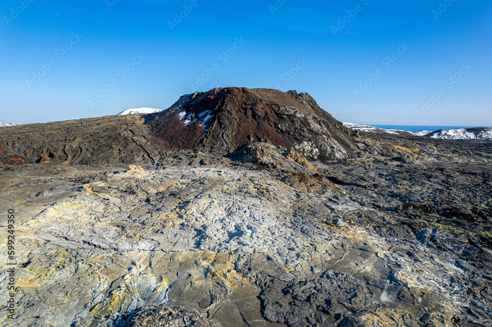 Aerial beautiful spring day view of Fagradalsfjall Volcano, Iceland