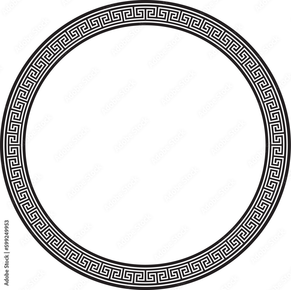 Vector round monochrome classic frame. Greek meander. Patterns of Greece and ancient Rome. Circle european border