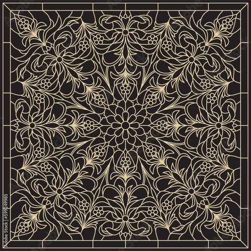 Vector square classic black and gold european ornament. pattern rectangle tiles of ancient Greece and the Roman Empire.