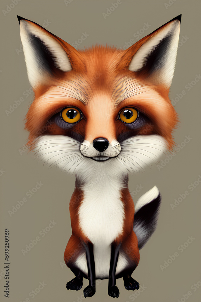 drawn cartoon fox in full growth, generative ai	