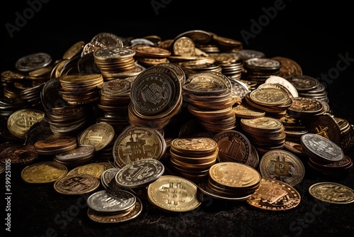 Gold bitcoin coins , financial background of golden bitcoin coins, Generative AI.