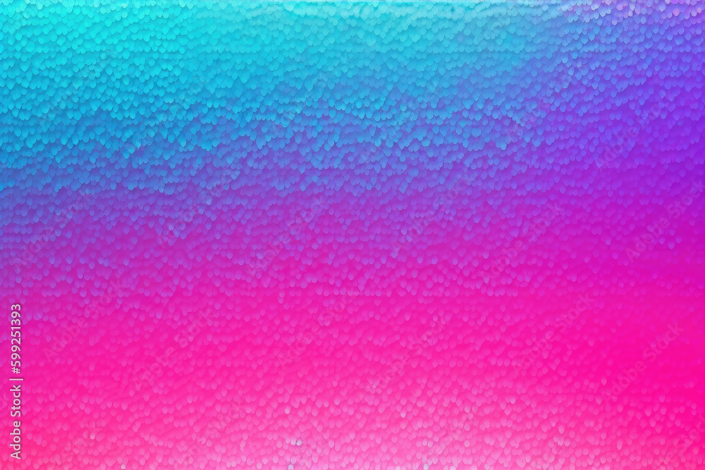 Color gradient background. Grain texture. Holographic uv led illumination. Neon light blue magenta pink glitter on bright shimmering fluorescent abstract overlay