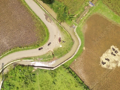 Aerial Photography. Top view or aerial shot of Mount Pangradinan Dredging. Located in the Cikancung area on the outskirts of Bandung - Indonesia