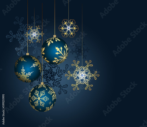 Three blue balls suspended on a blue background