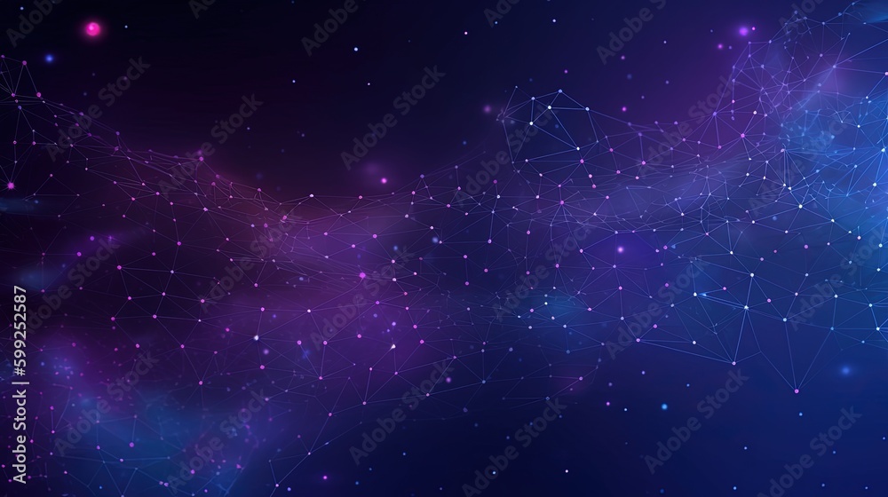 Abstract blue and violet technology particles mesh background. Generative AI