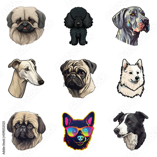 Dog Stickers Flat Icon Set Isolated On White Background