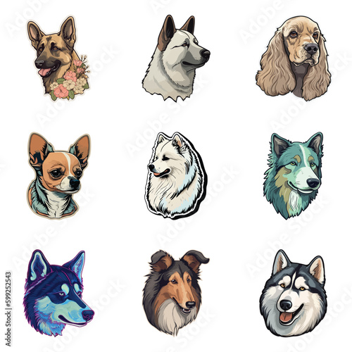 Dog Stickers Flat Icon Set Isolated On White Background