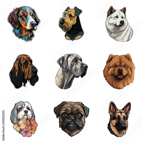 Dog Stickers Flat Icon Set Isolated On White Background