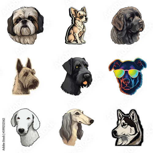 Dog Stickers Flat Icon Set Isolated On White Background