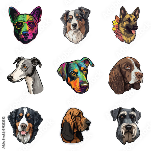 Dog Stickers Flat Icon Set Isolated On White Background