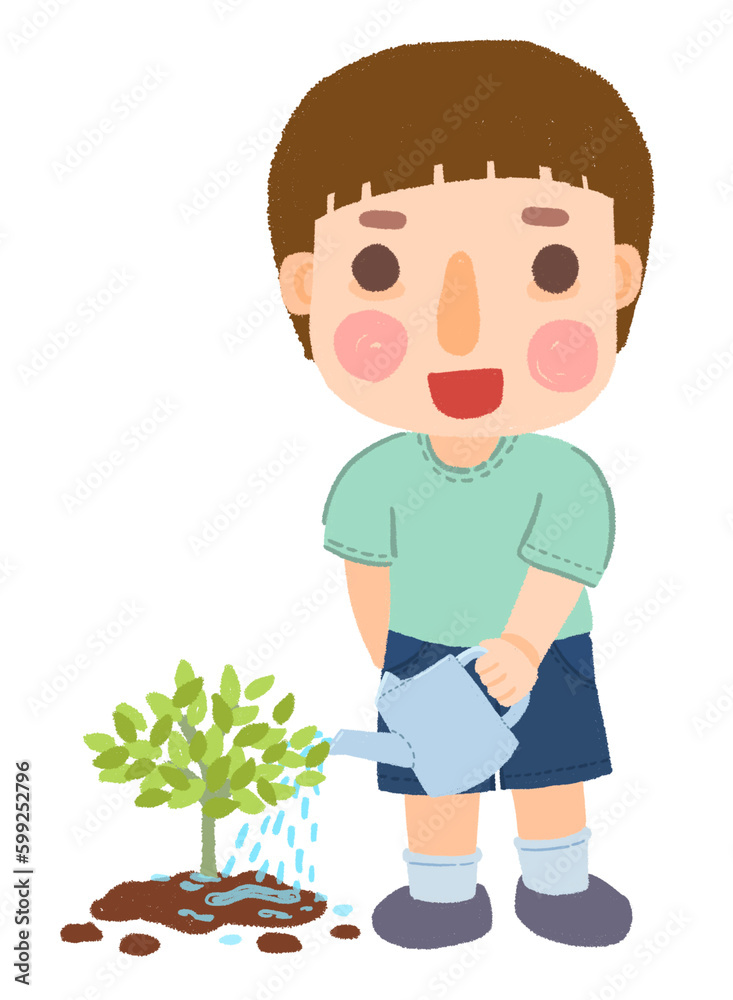 cute cartoon lines child watering plants cute cartoon lines child watering plants
