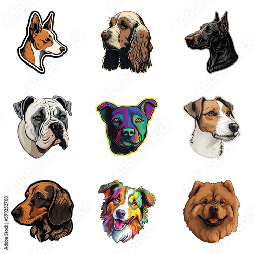 Dog Stickers Flat Icon Set Isolated On White Background © Maxim