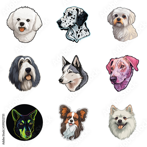Dog Stickers Flat Icon Set Isolated On White Background