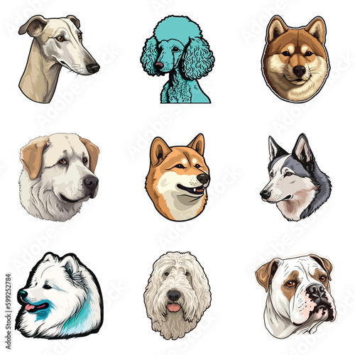 Dog Stickers Flat Icon Set Isolated On White Background