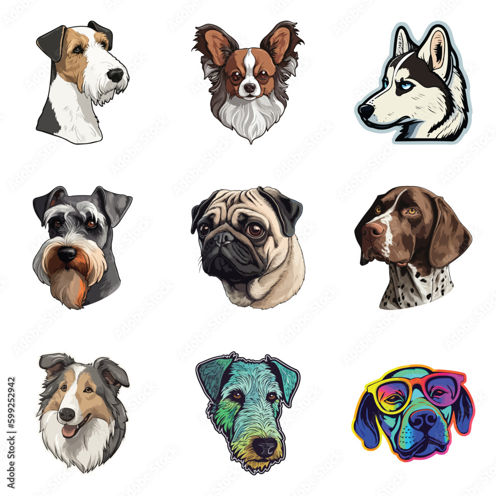 Dog Stickers Flat Icon Set Isolated On White Background Dog Stickers Flat Icon Set Isolated On White Background