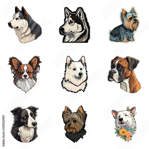 Dog Stickers Flat Icon Set Isolated On White Background